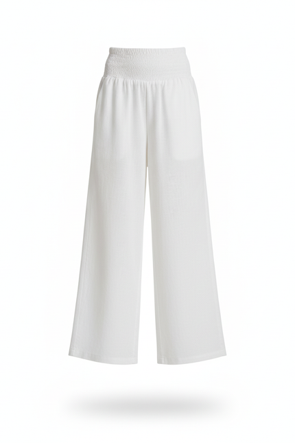 Pantalon En Lin Blanc Ample Taille Haute Décontracté - vue 3