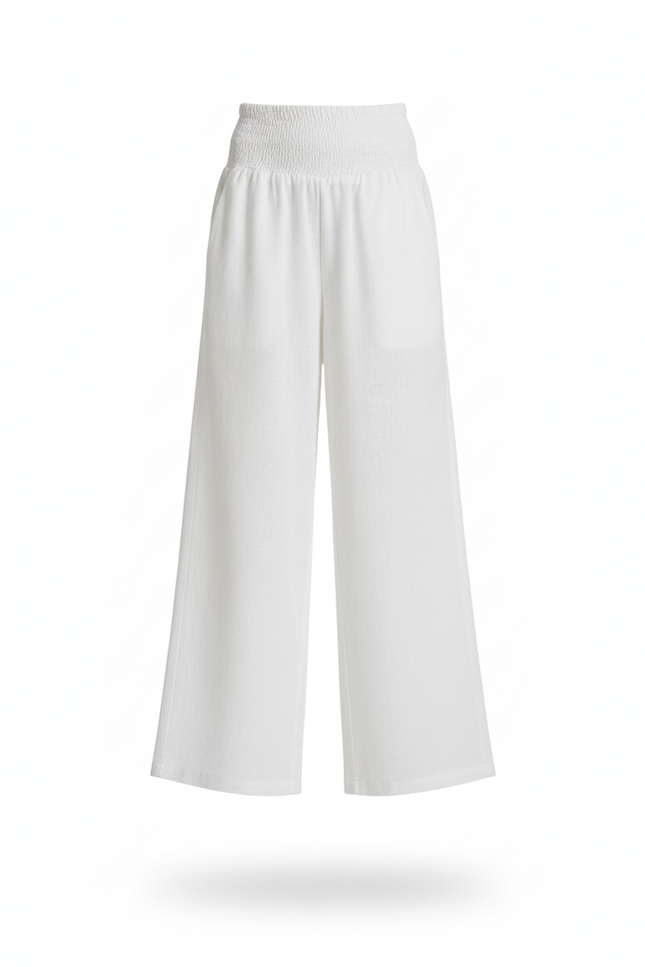 Pantalon En Lin Blanc Ample Taille Haute Décontracté - vue 3