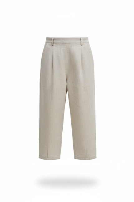 Pantalon En Lin Enfant Ample Droit Beige Décontracté - vue 3