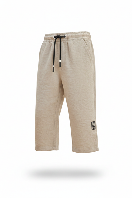 Pantalon En Lin Gris Court Décontracté Cordon Garçon - Molleton - vue 3
