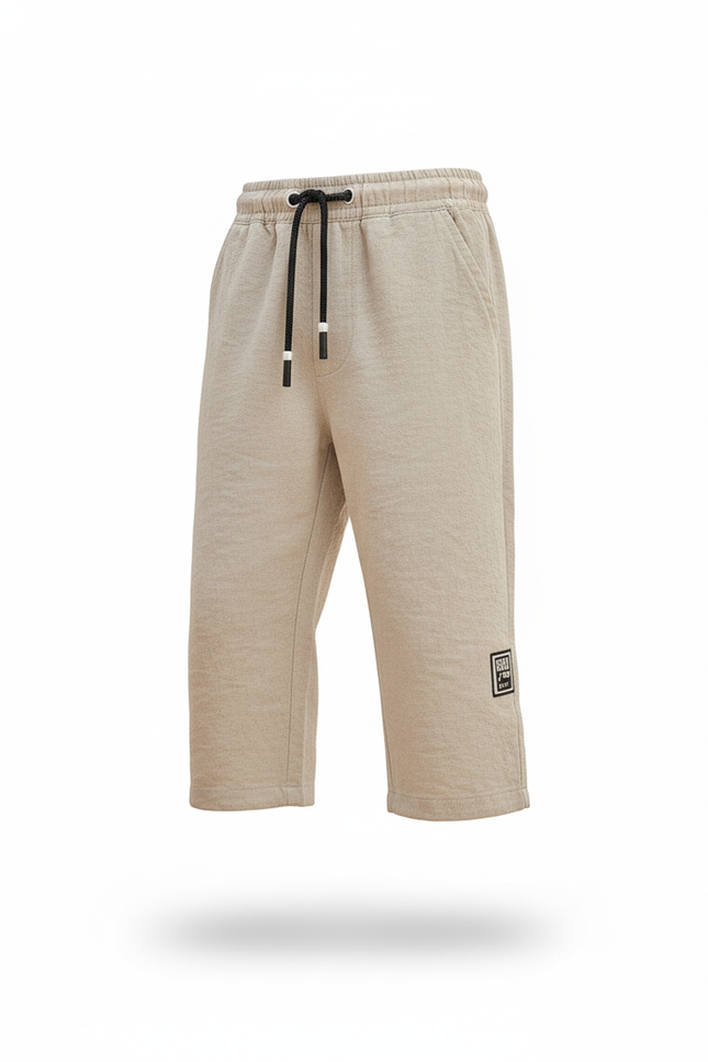Pantalon En Lin Gris Court Décontracté Cordon Garçon - Molleton - vue 3