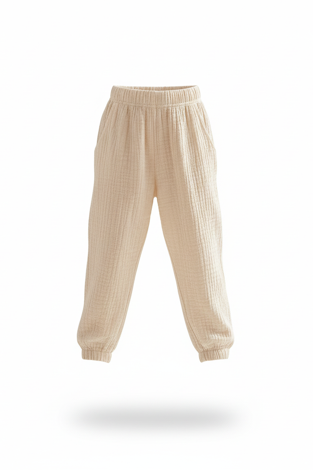 Pantalon En Lin Crème Ample Gaze Confortable Fille - Beige - vue 3