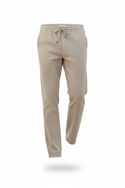 Pantalon En Lin Beige Droit Léger Décontracté Cordon - vue 3