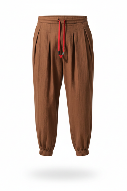 Pantalon En Lin Marron Ample Plissé Harem Homme - vue 3