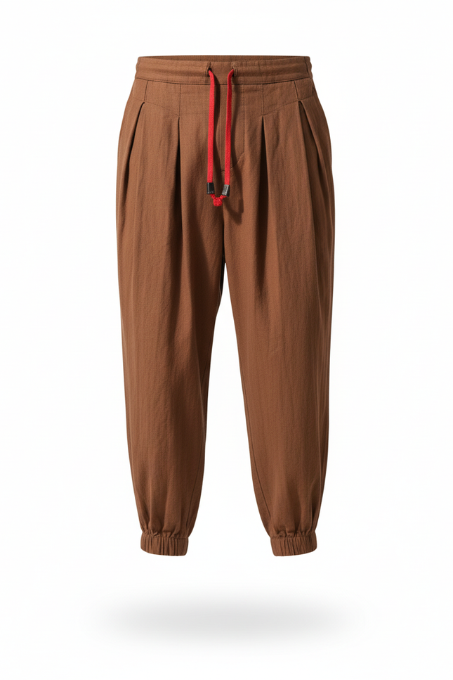 Pantalon En Lin Marron Ample Plissé Harem Homme - vue 3