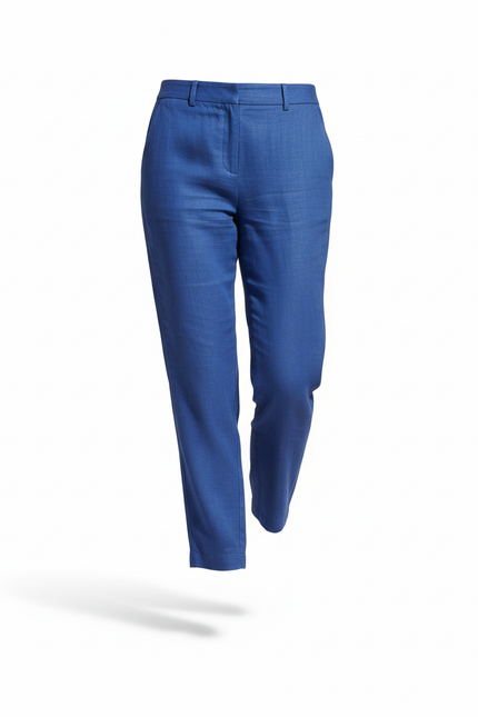 Pantalon En Lin Bleu Coupe Droite Décontracté Élégant - vue 3