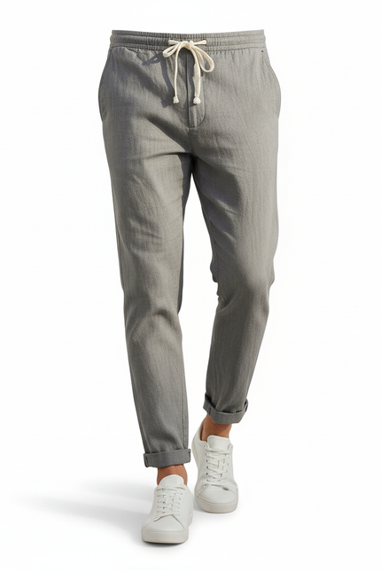 Pantalon En Lin Gris Chiné Droit Décontracté Homme - vue 3