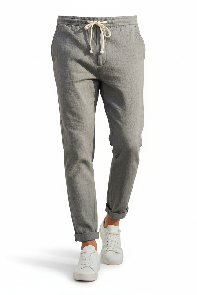 Pantalon En Lin Gris Chiné Droit Décontracté Homme - vue 3