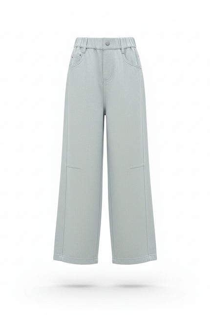 Pantalon En Lin Ample Gris Clair Élastique Fille - vue 3