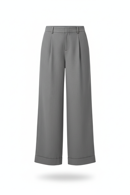 Pantalon En Lin Gris Large Décontracté Fluide Élégant - vue 3