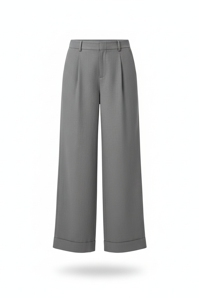 Pantalon En Lin Gris Large Décontracté Fluide Élégant - vue 3