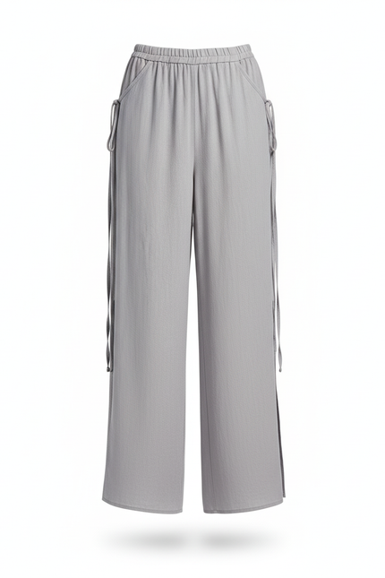 Pantalon En Lin Gris Ample Fluide Décontracté - vue 3