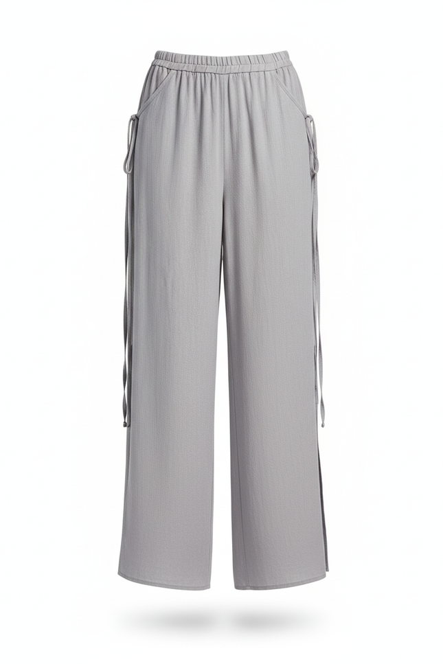 Pantalon En Lin Gris Ample Fluide Décontracté - vue 3