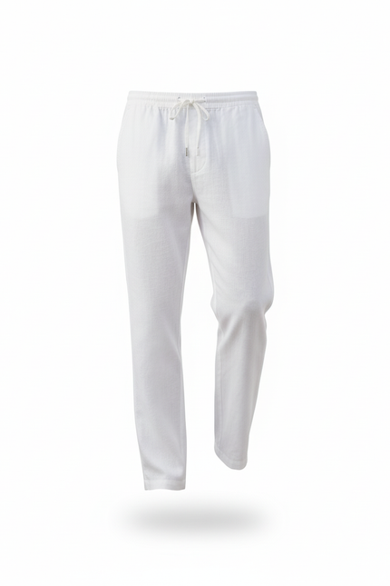 Pantalon En Lin Blanc Décontracté Cordon Homme Respirant - vue 3