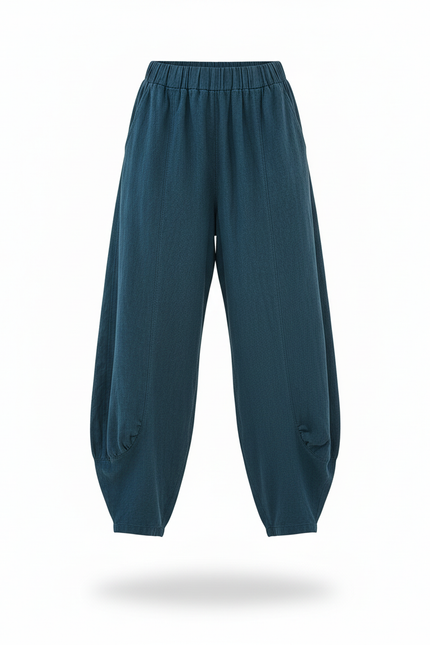 Pantalon En Lin Bleu Ample Sarouel Décontracté Femme - vue 3