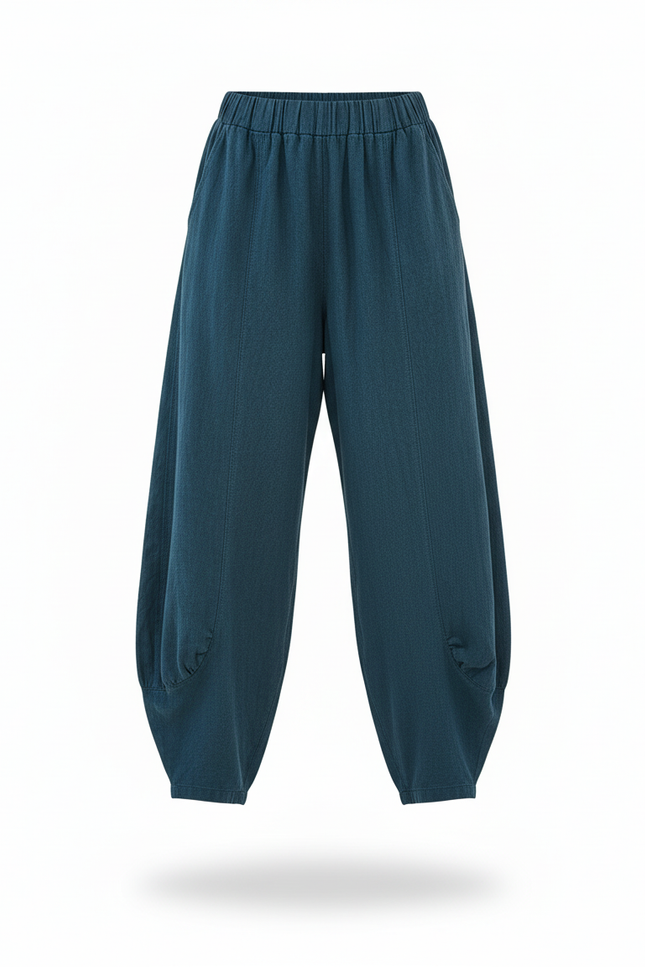 Pantalon En Lin Bleu Ample Sarouel Décontracté Femme - vue 3