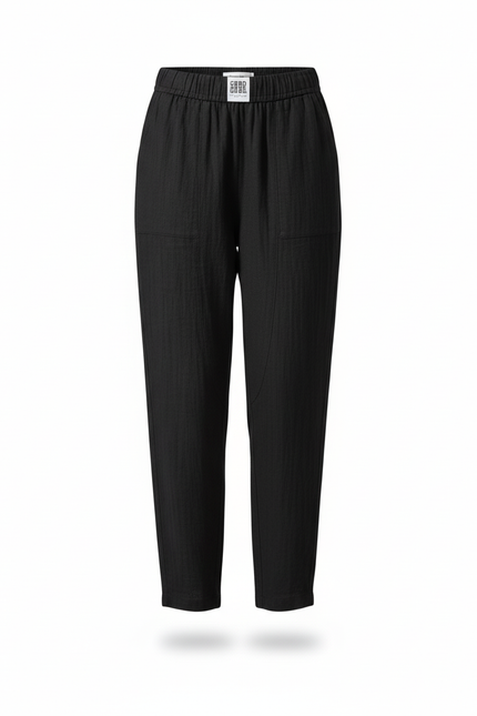 Pantalon En Lin Noir Ample Élastique Femme Harem - vue 3