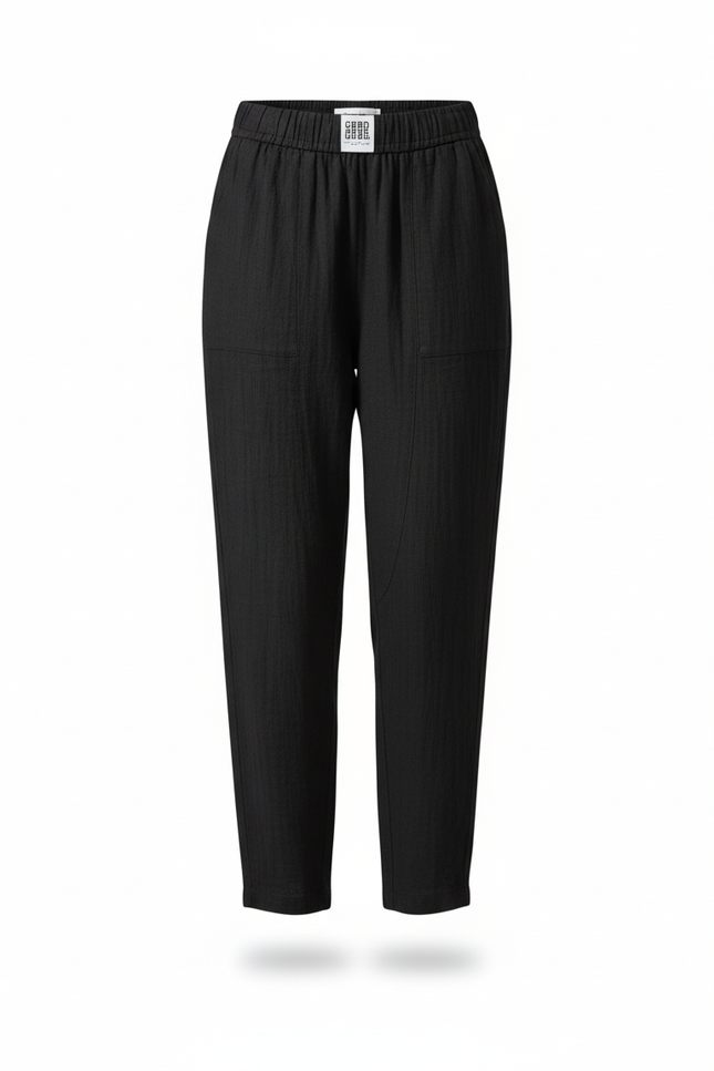 Pantalon En Lin Noir Ample Élastique Femme Harem - vue 3