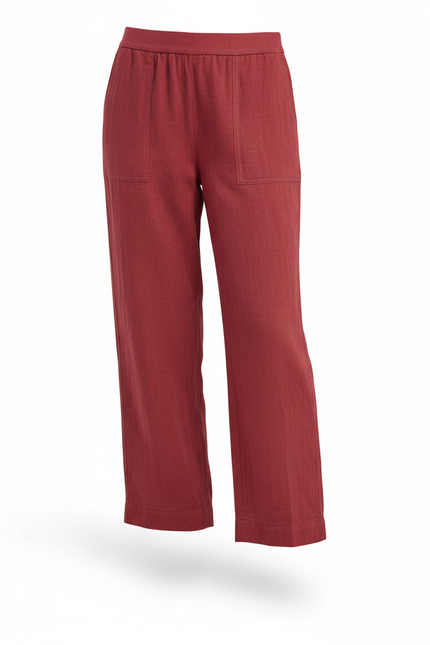 Pantalon En Lin Droit - Bordeaux - vue 3