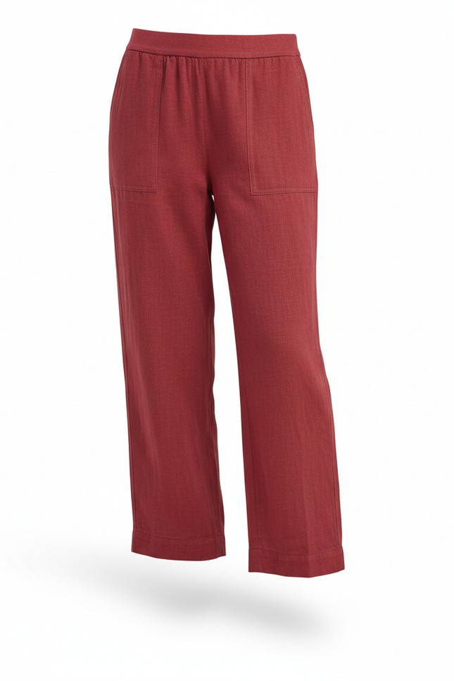 Pantalon En Lin Droit - Bordeaux - vue 3