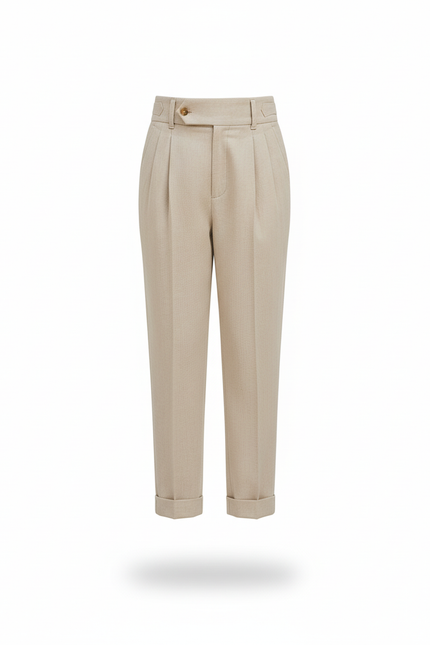 Pantalon En Lin Beige Taille Haute Plissé Enfant - vue 3