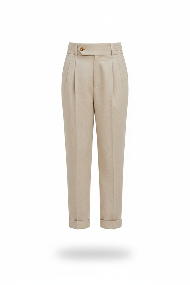 Pantalon En Lin Beige Taille Haute Plissé Enfant - vue 3