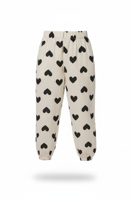 Pantalon En Lin Cœurs Noirs Ample Confortable Enfant - Imprimé - vue 3