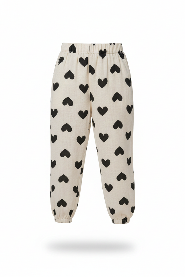 Pantalon En Lin Cœurs Noirs Ample Confortable Enfant - Imprimé - vue 3