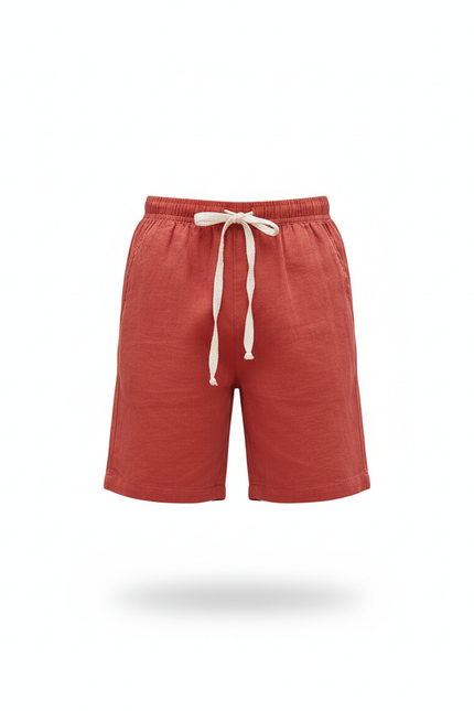 Pantalon En Lin Rouge Coton Garçon Décontracté Cordon - vue 3