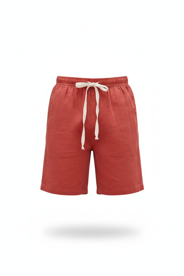 Pantalon En Lin Rouge Coton Garçon Décontracté Cordon - vue 3