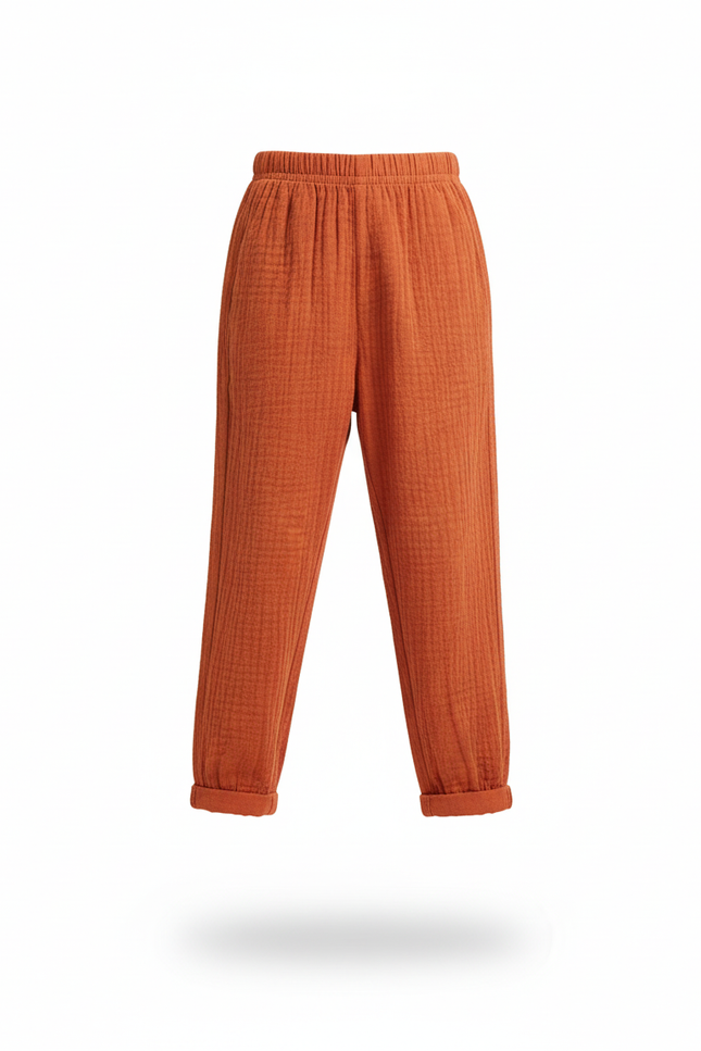 Pantalon En Lin Ample Orange Coton Respirant Enfant - vue 3