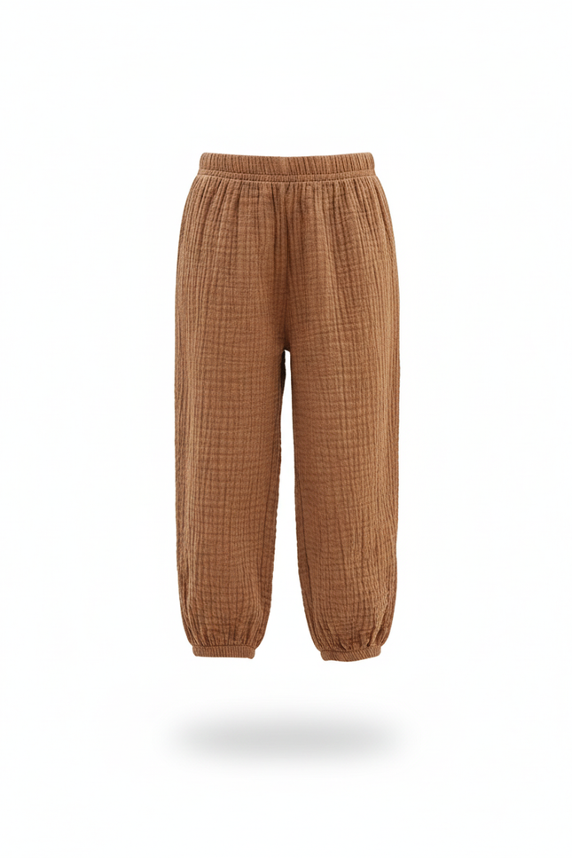 Pantalon En Lin Harem Ample Marron Enfant Coton - vue 3