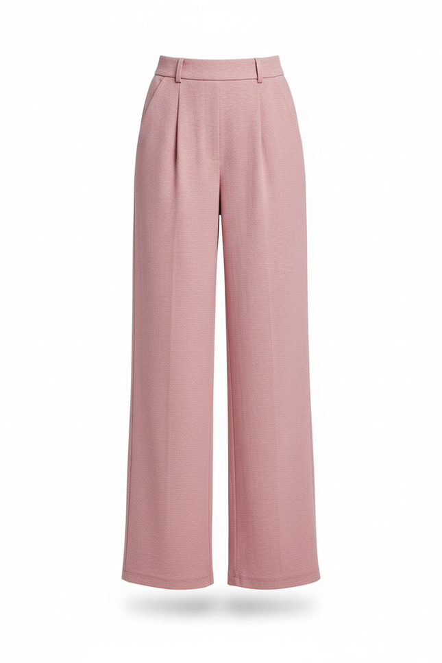 Pantalon En Lin Rose Plissé Ample Taille Haute Fluide - vue 3