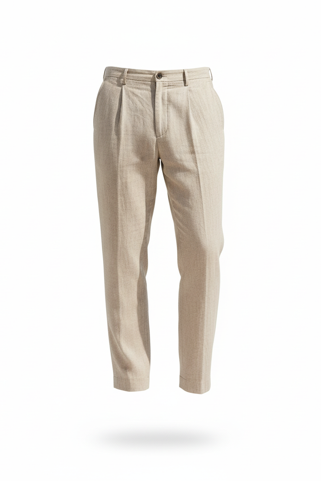 Pantalon En Lin Beige Homme Droit Plissé Élégant - vue 3