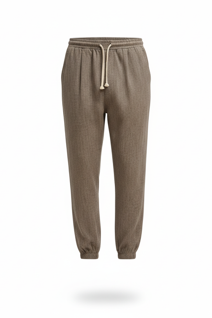 Pantalon En Lin Homme Cordon Décontracté Jogging Chiné - Marron - vue 3