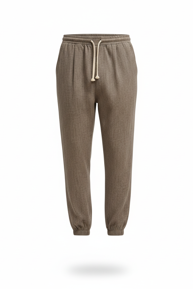 Pantalon En Lin Homme Cordon Décontracté Jogging Chiné - Marron - vue 3