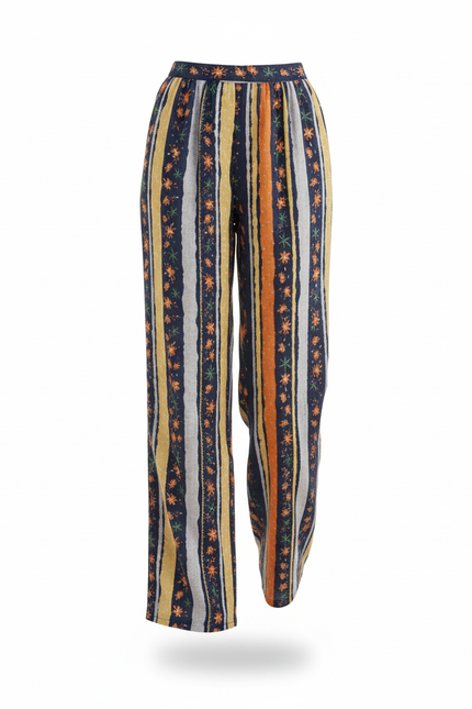 Pantalon En Lin Rayé Fleuri Ample Fluide Estival - Multicolore - vue 3