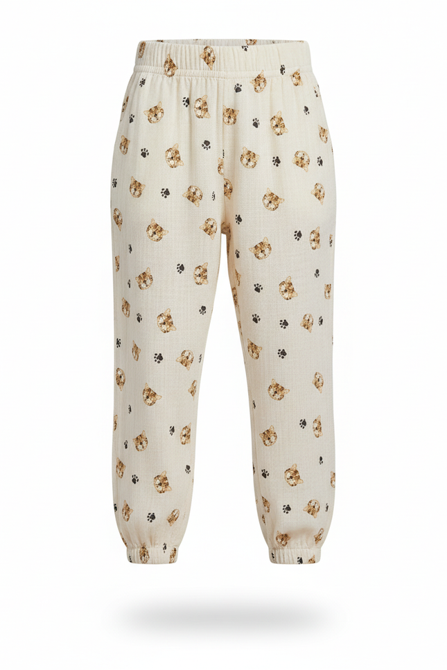 Pantalon En Lin Crème Ample Motif Ours Enfant - Beige - vue 3