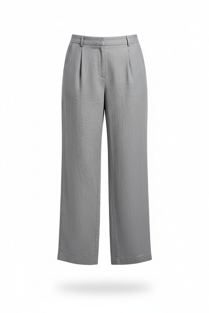 Pantalon En Lin Gris Ample Plissé Décontracté Léger - vue 3