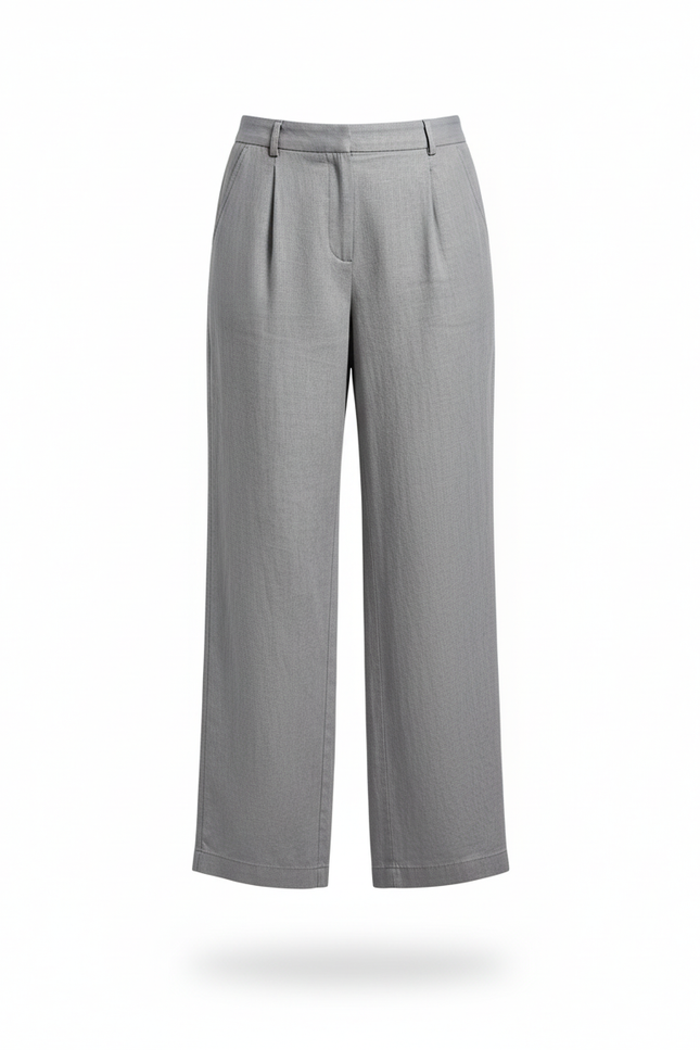 Pantalon En Lin Gris Ample Plissé Décontracté Léger - vue 3