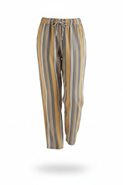 Pantalon En Lin Rayé Ample Taille Haute Été Décontracté - Multicolore - vue 3