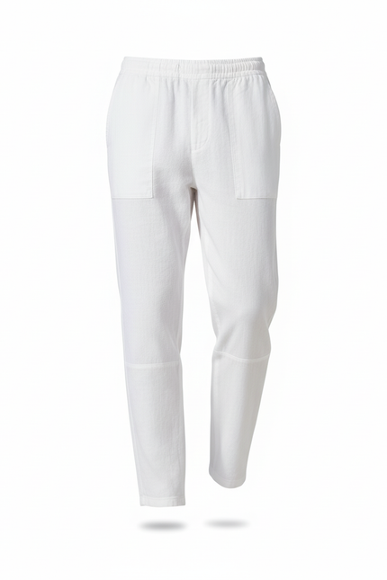 Pantalon En Lin Blanc Cordon Ample Décontracté Homme - vue 3