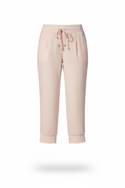 Pantalon En Lin Rose Capris Décontracté Cordon Femme - vue 3