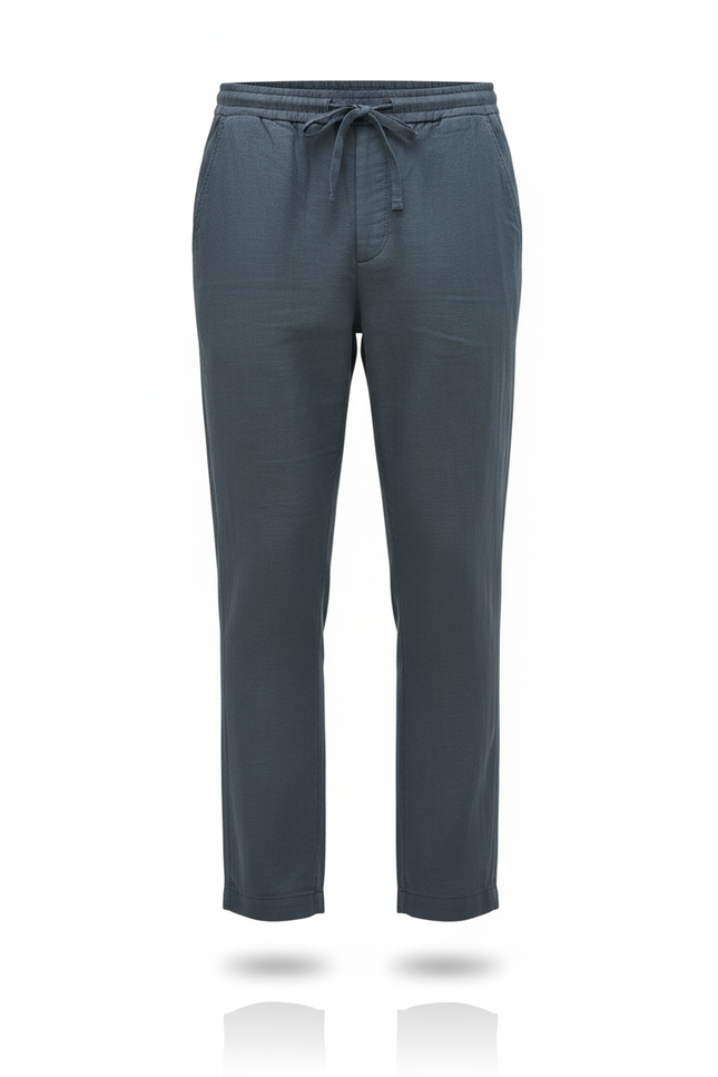 Pantalon En Lin Homme Bleu Marine Droit Décontracté Léger - vue 3