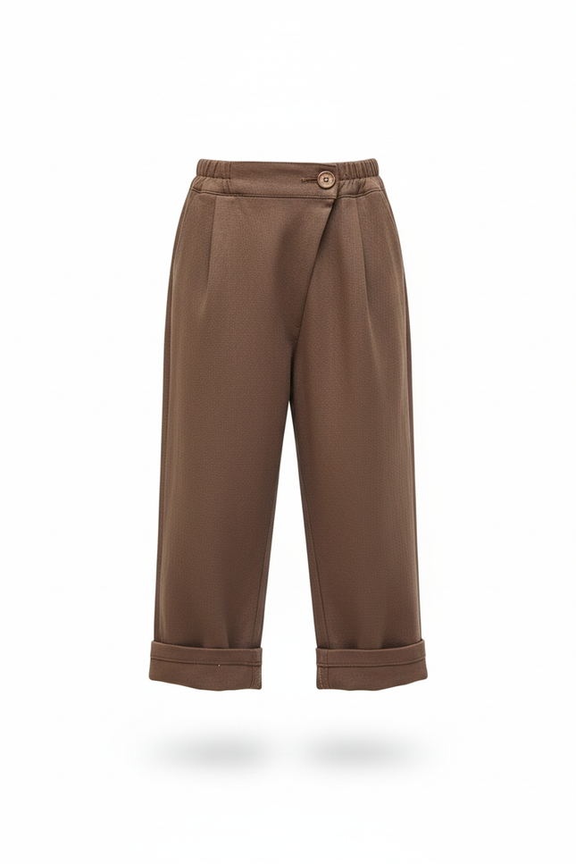 Pantalon En Lin Marron Ample Élastique Décontracté Enfant - vue 3