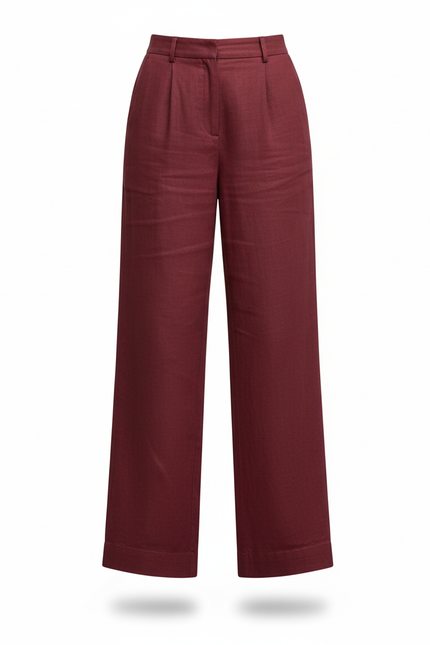 Pantalon En Lin Bordeaux Ample Fluide Femme - vue 3
