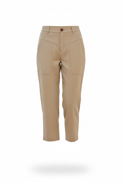Pantalon En Lin Beige Taille Haute Décontracté Court - vue 3