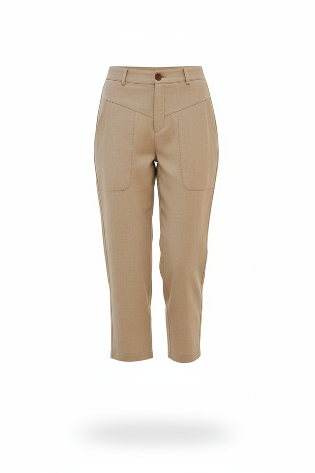Pantalon En Lin Beige Taille Haute Décontracté Court - vue 3