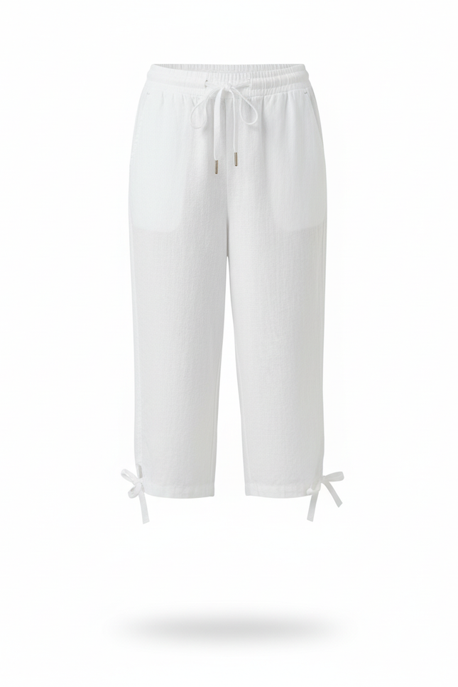 Pantalon En Lin Blanc Court Décontracté Cordon - vue 3