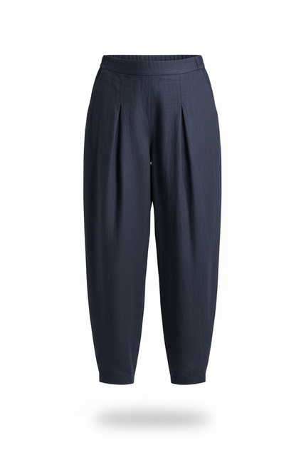 Pantalon En Lin Ample Plissé Marine Confortable - vue 3